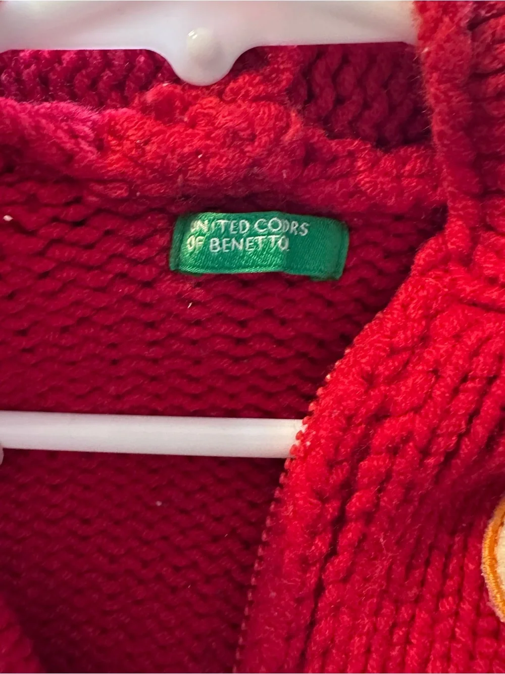 United Colors Of Benetton Red Hooded Knit Sweater